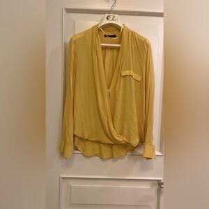 Zara Yellow Wrap Blouse with Long Sleeves